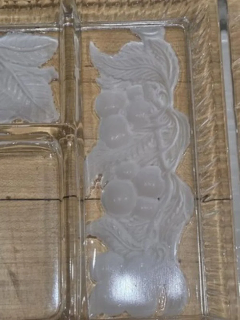 Vintage Clear Frosted Glass Divided Relish Trays Intaglio Fish Fruit Set 2